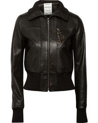 Blouson aviateur en cuir noir