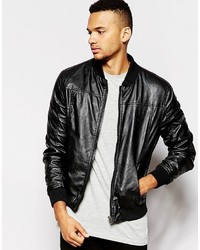 Blouson aviateur en cuir noir