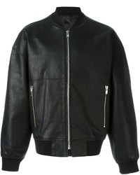 Blouson aviateur en cuir noir