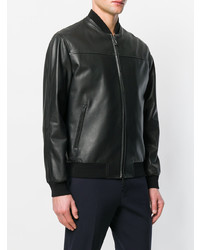 Blouson aviateur en cuir noir Brioni