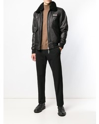 Blouson aviateur en cuir noir Schott