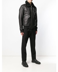 Blouson aviateur en cuir noir Schott