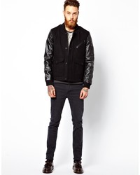 Blouson aviateur en cuir noir Asos