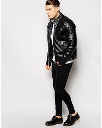 Blouson aviateur en cuir noir Asos