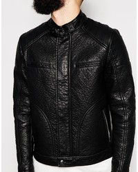 Blouson aviateur en cuir noir Asos