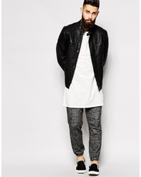 Blouson aviateur en cuir noir Asos