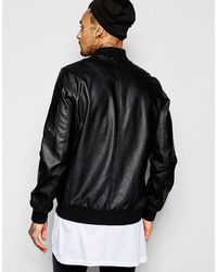 Blouson aviateur en cuir noir Asos