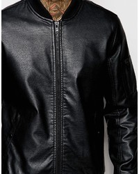 Blouson aviateur en cuir noir Asos