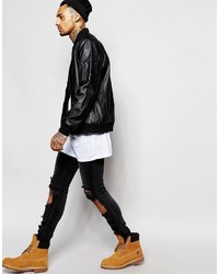 Blouson aviateur en cuir noir Asos