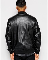 Blouson aviateur en cuir noir Asos