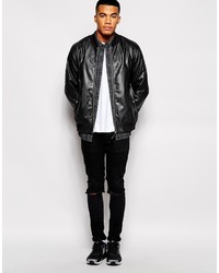 Blouson aviateur en cuir noir Asos