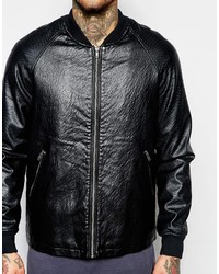 Blouson aviateur en cuir noir Asos