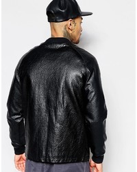 Blouson aviateur en cuir noir Asos