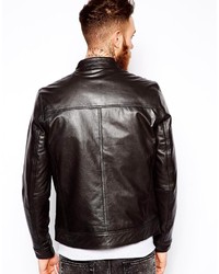 Blouson aviateur en cuir noir Asos