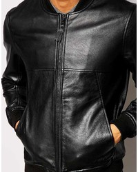 Blouson aviateur en cuir noir Asos