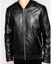 Blouson aviateur en cuir noir Asos