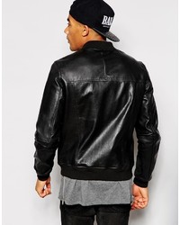 Blouson aviateur en cuir noir Asos