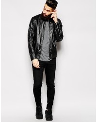 Blouson aviateur en cuir noir Asos