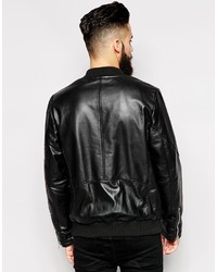 Blouson aviateur en cuir noir Asos