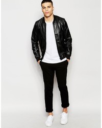 Blouson aviateur en cuir noir Asos