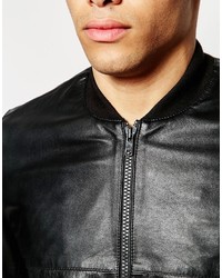 Blouson aviateur en cuir noir Asos