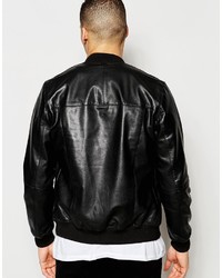 Blouson aviateur en cuir noir Asos