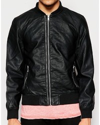 Blouson aviateur en cuir noir