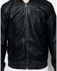 Blouson aviateur en cuir noir