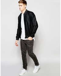 Blouson aviateur en cuir noir