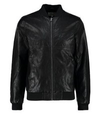Blouson aviateur en cuir noir Celio