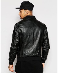 Blouson aviateur en cuir noir