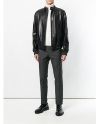 Blouson aviateur en cuir noir Corneliani