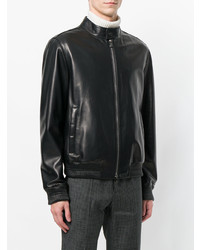 Blouson aviateur en cuir noir Corneliani