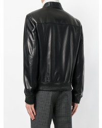 Blouson aviateur en cuir noir Corneliani