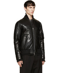 Blouson aviateur en cuir noir