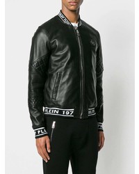 Blouson aviateur en cuir noir Philipp Plein