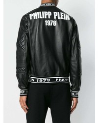 Blouson aviateur en cuir noir Philipp Plein