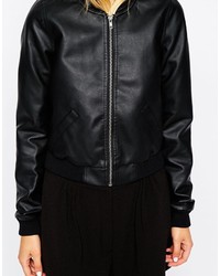 Blouson aviateur en cuir noir Noisy May