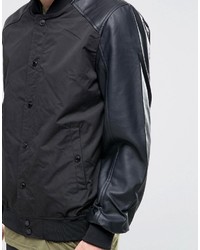 Blouson aviateur en cuir noir Brave Soul