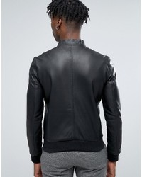 Blouson aviateur en cuir noir Selected