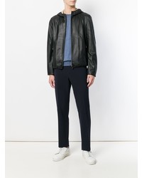 Blouson aviateur en cuir noir Corneliani