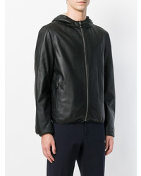 Blouson aviateur en cuir noir Corneliani