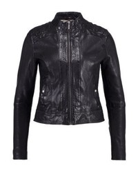 Blouson aviateur en cuir noir Hugo Boss