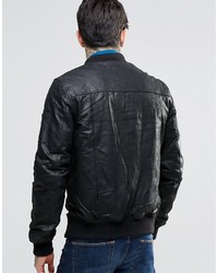 Blouson aviateur en cuir noir Solid