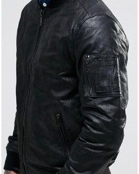 Blouson aviateur en cuir noir Solid