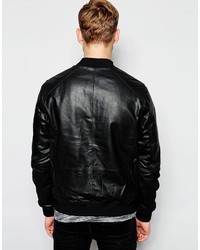 Blouson aviateur en cuir noir Solid