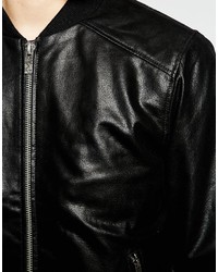 Blouson aviateur en cuir noir Solid