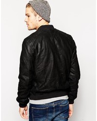 Blouson aviateur en cuir noir Solid