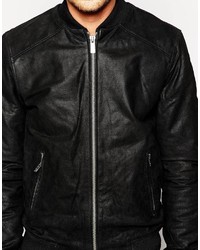 Blouson aviateur en cuir noir Solid