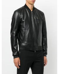 Blouson aviateur en cuir noir Dolce & Gabbana